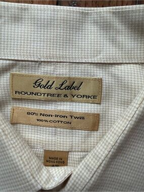 Roundtree & Yorke Gold Label Beige Tan Micro-Check Dress Shirt